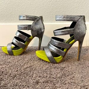 Snakeskin Pattern Open Toe Stilettos